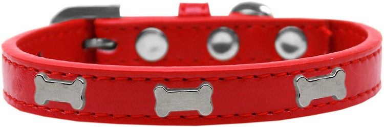 Silver Bone Widget Dog Collar Red Size 14